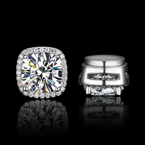 Magnetic CZ Stud Earrings for Men and Women, Non Piercing Halo Earrings, Iced Out Cubic Zirconia Fake Ear Piercing Jewelry, Hypoallergenic Look Clip On Earrings Gift