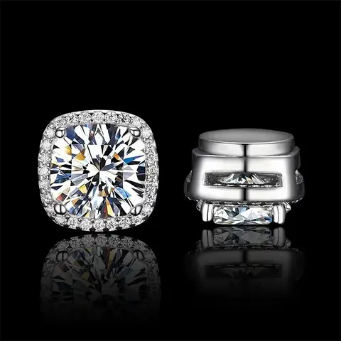 Men's Fashion Iced-Out Magnetic CZ Clip Earrings - Unisex Non-Piercing Halo, Hypoallergenic, Easy to Remove Streetwear Outfits Accessory for Date Gift