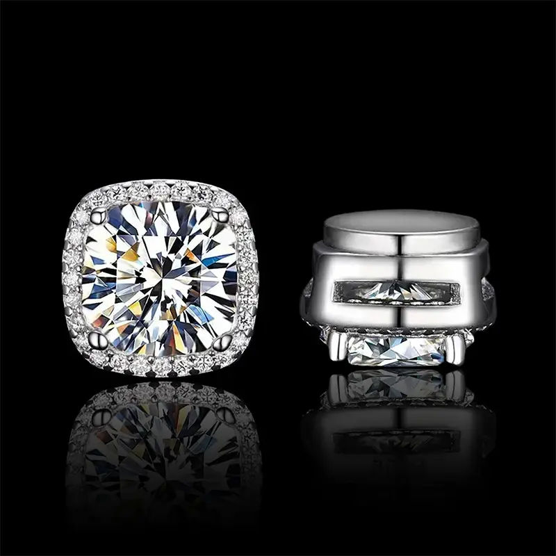 Men's Fashion Iced-Out Magnetic CZ Clip Earrings - Unisex Non-Piercing Halo, Hypoallergenic, Easy to Remove Streetwear Outfits Accessory for Date Gift