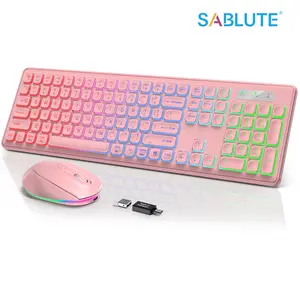 SABLUTE KL1 Wireless Keyboard and Mouse Set RGB Backlit Full-Size Rechargeable 2.4GHz Non-Bluetooth Sleep Mode LED Backlights USB Receiver