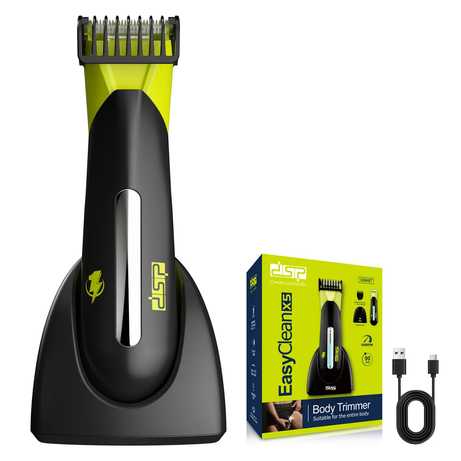 DSP Electric Body Hair Trimmer for Men - Ball Trimmer Men, Pubic Hair Trimmer with Ceramic Blades, Waterproof Body Shaver for Men, Rechargeable Cordless Groin Shaver & Ball Shaver, Gift for Men