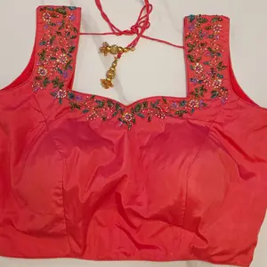 Peach Floral Theme Tissue Georgette Saree with handwork border