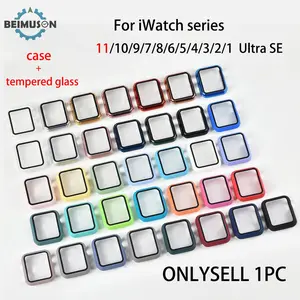Hard PC Durable Case with Tempered Glass Screen Protector,For Apple Watch case 42mm 46mm 49mm 41mm 45mm 44mm 40mm 38mm Slim Guard Bumper Full Coverage Hard PC Protective Cover HD Ultra-Thin Cover For Apple Watch Ultra SE Series 11/10/9/8/6/5/4/3/2/1