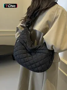 Women's Solid Color Quilted Crossbody Bag, Fashionable Large Capacity Shoulder Bag for Daily Used, Casual Trendy Versatile High-quality Daily Commuting Bag, Casual Trendy Purse