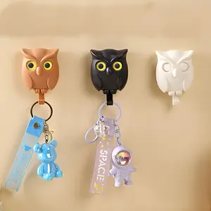 Winking Owl Key Hooks - No Drill Wall Mount Adhesive Hangers, Cute Cartoon Design Plastic Hooks for Entryway, Kitchen & Home Decor (Strong Hold & Easy Installation)