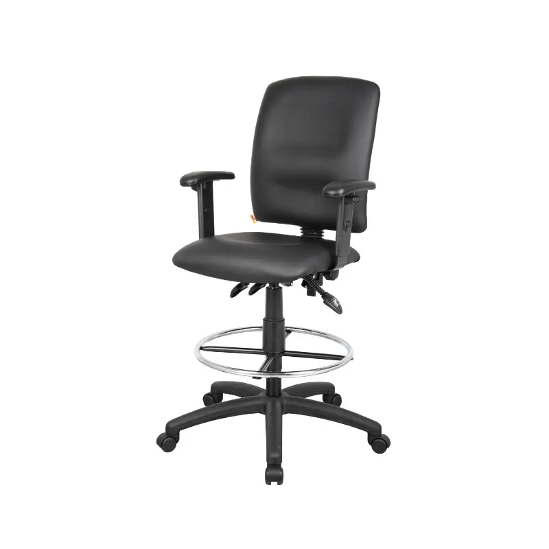 Nicer Furniture AP536P Multi-Function Leather Drafting Chair & Stool with Foot Ring - with T Arms