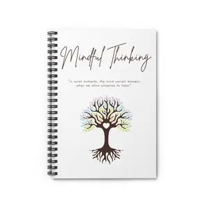 Tree of Life Spiral Notebook "Mindful Thinking" Compact Journal for Intentions Reflection & Daily Rituals Peaceful Flow Signature Design PF-25-00028 118 Ruled Pages 350 gsm Cover Metal Spiral Binding
