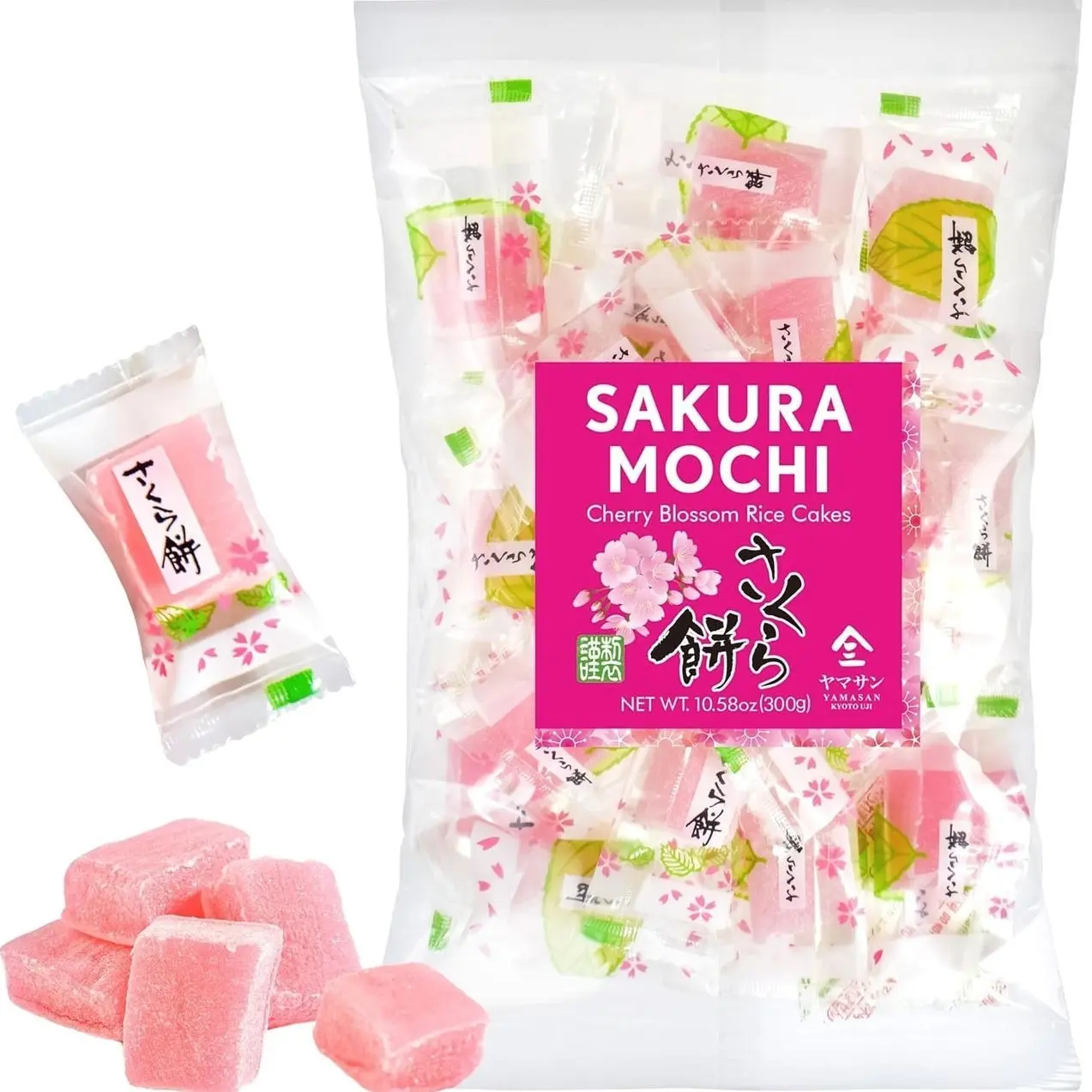 YAMASAN KYOTO UJI Japanese Sakura Mochi Candies, Real Traditional Cherry blossom Rice Cakes, 300g/10.58oz, Japanese Snacks, Japanese Candy, Individually Wrapped