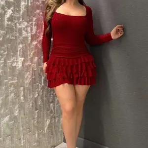 Belen romper dress Women's Red Velvet Ruffle Skirt Long Sleeve Elegant Party Wear