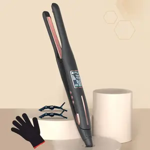 Professional Mini Titanium Flat Iron Hair Straightener, 1 Box LCD Display Straightener with Protective Glove & Clips, Hair Styling Tool for Home & Salon Use