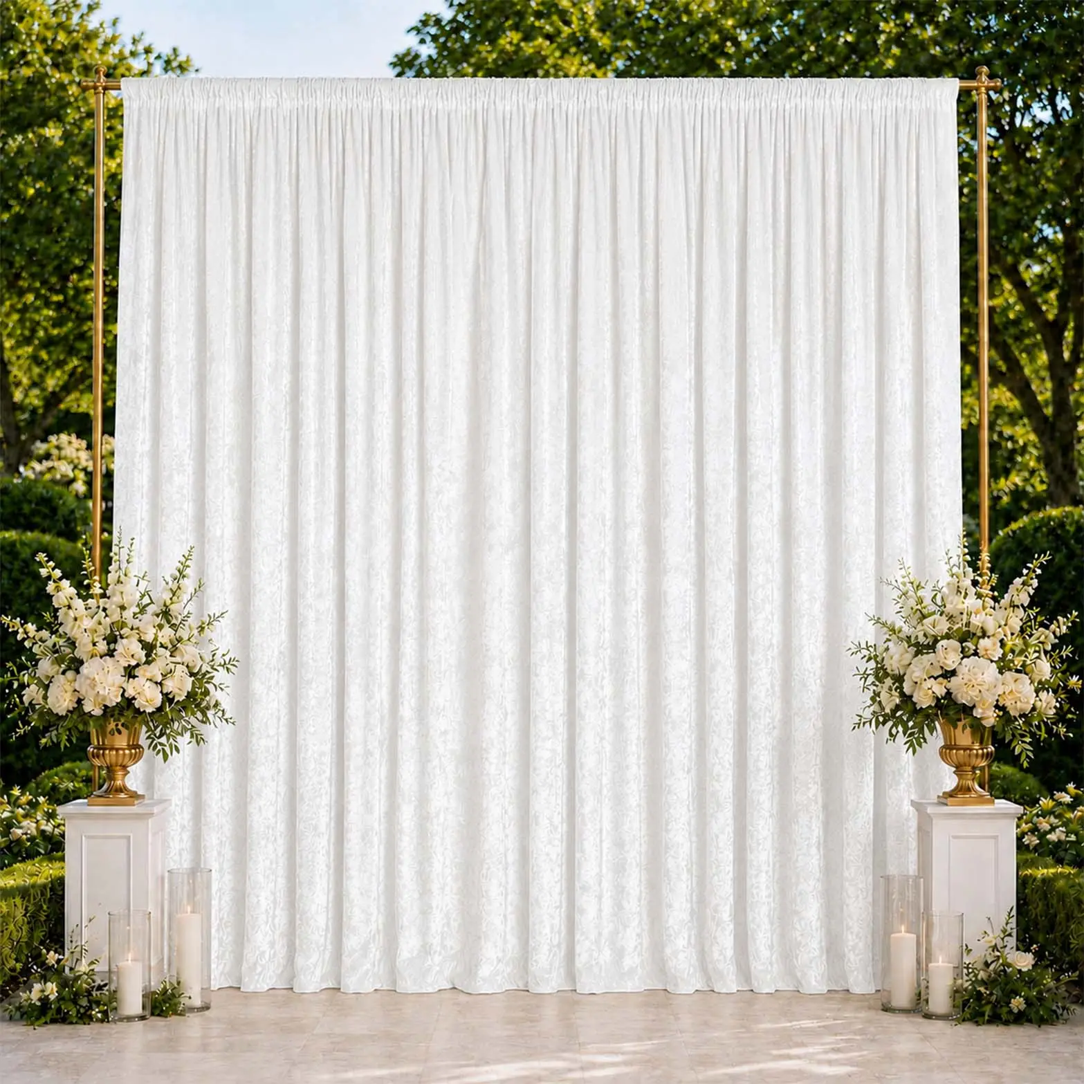 10ft x 14ft Premium Crushed Velvet Backdrop Curtain White – Stage Backdrop Panel & Event Drape with Rod Pocket, 70% Blackout