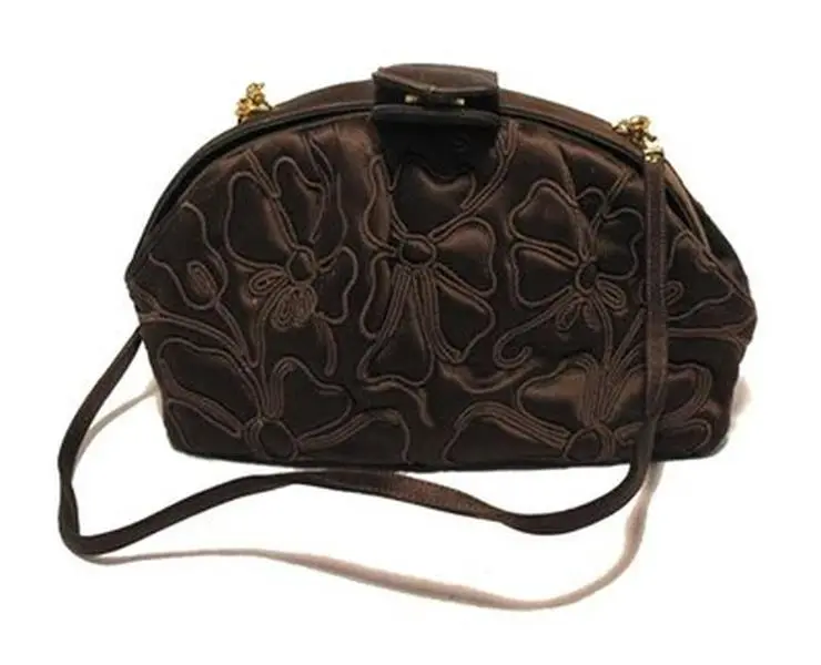 Pre-owned JUDITH LEIBER Silk Shoulder Bags Leiber Brown Embroidered Vintage Pouchette
