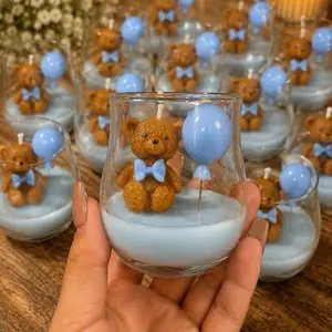 Personalized Teddy Bear Baby Shower Candle Favor, Non-Toxic Wax Home Decor Light for Guests