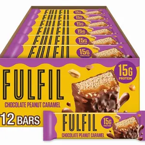 Protein Snack Bars, Chocolate Peanut Caramel Flavored, Gluten Free with 15g Protein, Pantry Staples, 12 Count