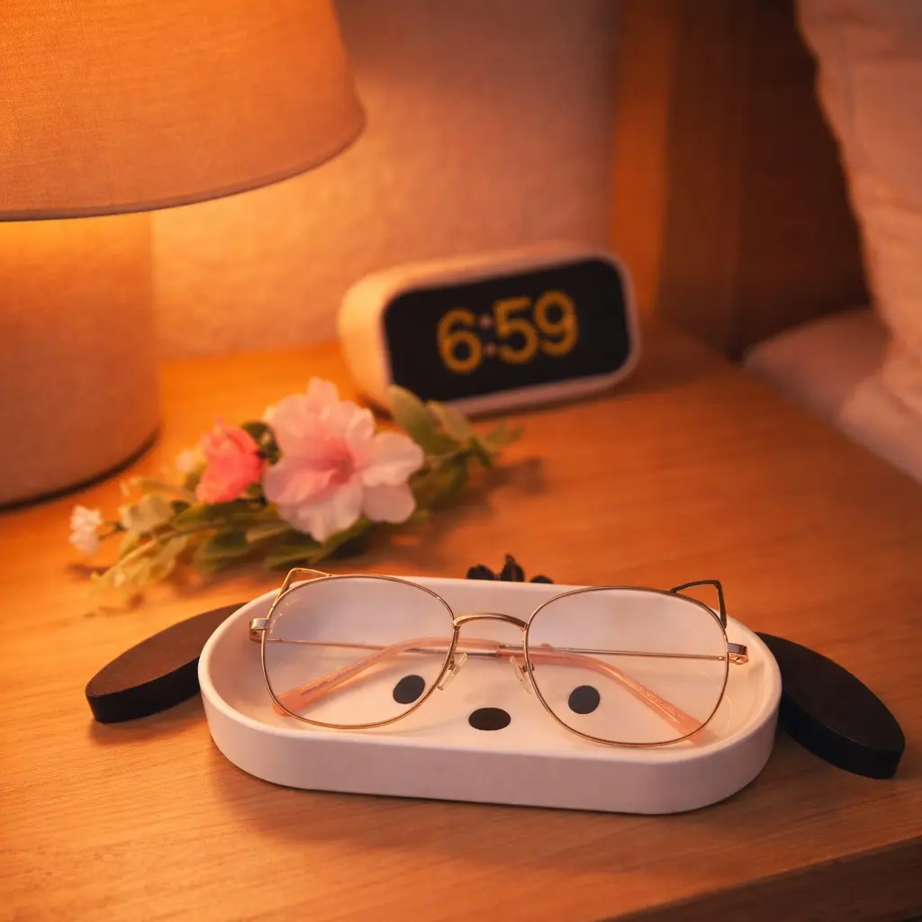 Cute Pochacco Dog Plastic Eyeglasses Holder - Portable Sunglasses Organizer with Round-Rectangular Lens Scratch Guard, Bedroom Nightstand Tray, Animal Trinket Dish, Women's Room Decor Gift
