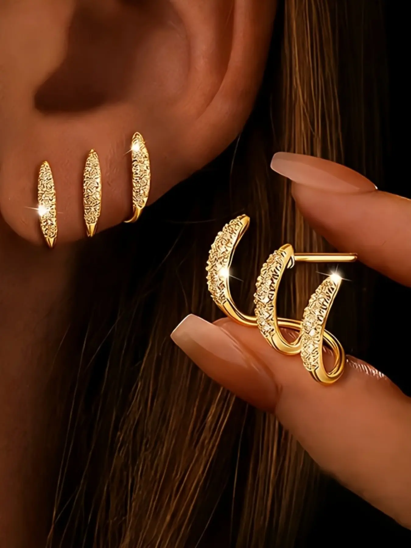 Women's Three-Pronged Arc Earrings, Sparkling Luxury Design, Low Allergy, Perfect for Daily Wear, Music Festivals, Gifts, Hypoallergenic Earrings, Sparkling Ear Jewelry