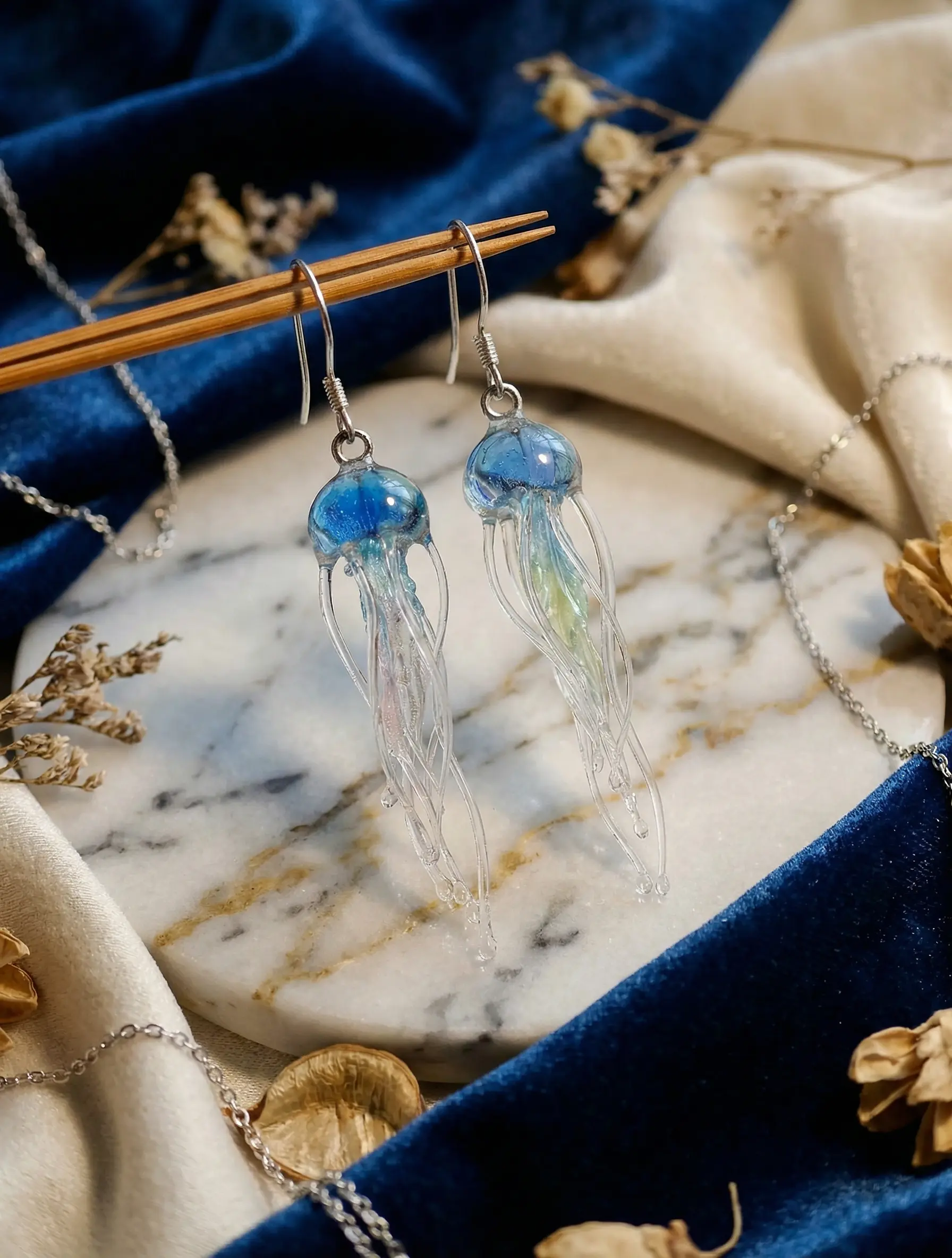 Blue Jellyfish Dangle Earrings – Ocean Inspired Drop Earrings for Women, Lightweight Fashion Jewelry for Daily Wear and Gifts