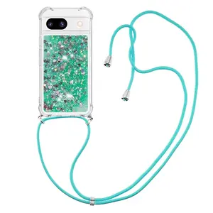 Crossbody Lanyard Necklace Strap Glitter Case For Google Pixel 8 9 10 Pro XL 9 8 10 Pro 9A 8A 7A Bling Floating Cover