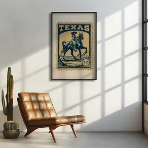 Vintage Texas Stamp Wall Art Western Cowgirl Print Rustic Farmhouse Decor