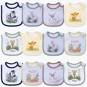 12pcs High-Quality Cotton Cloth Baby Bibs for Boys & Girls - Absorbent, Adjustable Snaps for Feeding & Teething - Clearance Baby Accessories, Essential Supplies
