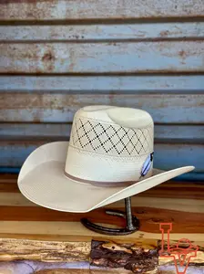 Valtierra Straw Hat Tall Crown Ace Spades Tan/White