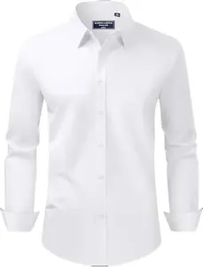 Men's Dress Shirt Regular Fit Stretch Stain Shield Long Sleeve Solid Business Wedding Button Down Shirts