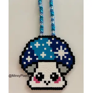 Trippy Kawaii Mushroom Raver Kandi Perler Necklace Beaded Pixel Jewelry Rave EDM Music Festivals Concert Rave Accessories Perler Beads Handmade Art