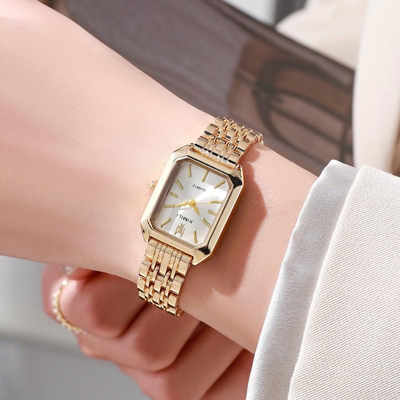 Luxury Ladies Fashion Quartz Watch Simple Scale Square Quality Gold Plated Women Watches Business,Gift with Box