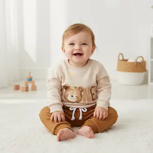 Baby Boy First Birthday Outfit, Long Sleeve Crew Neck Animal Letters Print Sweatshirt with Sweatpants Infant Clothes