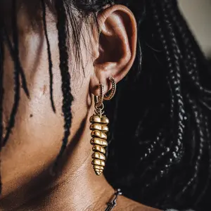 Unisex Brass Rattlesnake Tail Drop Earrings, Fashion Costume Jewelry Accessories