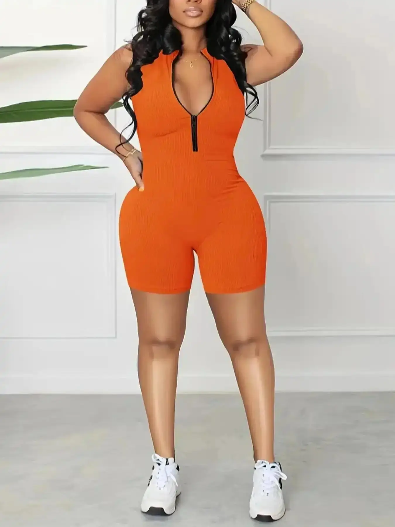 Women's Contemporary Solid Half Zip Up Shapewear Ruched Tummy Control Romper, Summer Clothes Women, Basic Womenswear Casual Sleeveless Skinny Body Hugging for Lady, one-piece wonder, effortless chic, streamlined style