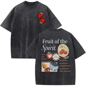 Christian Fruit of The Spirit Shirt for Men Jesus Religious Shirts Oversized Graphic Tees Acid Wash God T-Shirt Tops