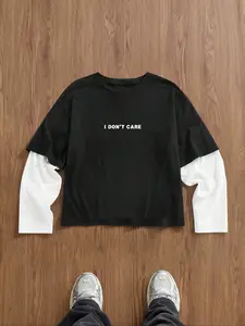 Men's Slim-Fit Long Sleeve T-Shirt, Casual Everyday Wear Fashion Aesthetic Tee with Fun Slogan Print, All-Season Wearable Top, Perfect Gift Choice