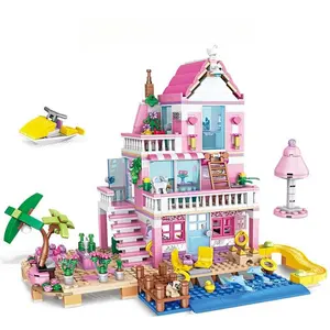 Summer Holiday Villa House Building Blocks Set, Creative DIY Assembly Building Model Toy, Birthday Gift for Girls, DIY Home Decoration Ornament, Role Play Set