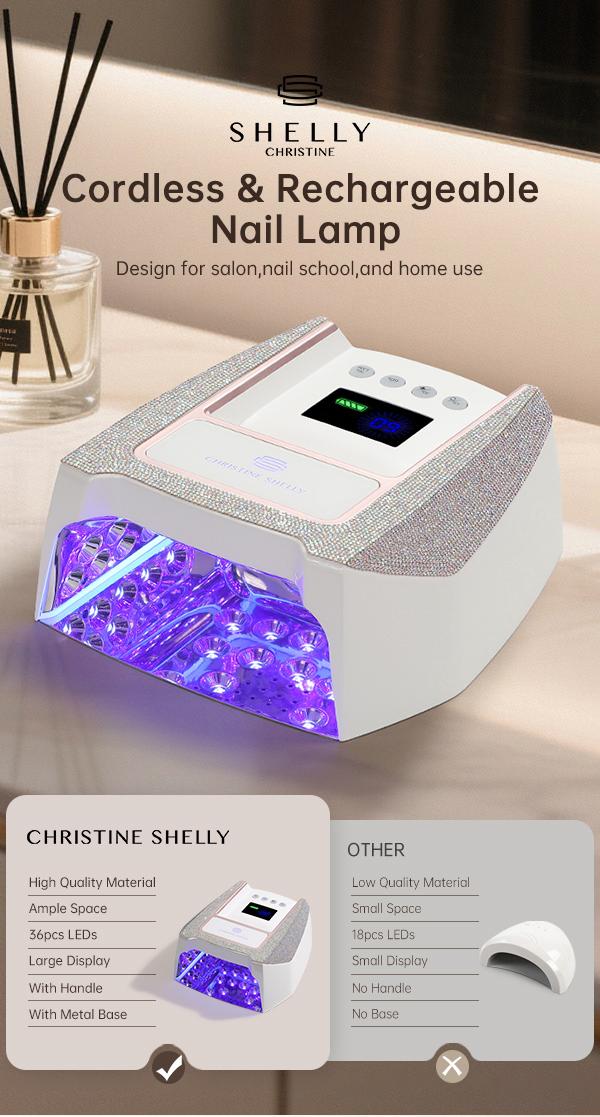 CHRISTINE SHELLY UV Nail Lamp, Cordless UV Light for Gel Nails with Auto Sensor & 4 Setting Timers, Rechargeable LED Nail Light, Professional Nail Dryer for Salon & Home, Pink Diamond