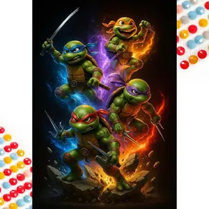 5D DIY Full Drill Round Diamond Painting - Diamond Painting Kit Ninja Turtles Mosaic Canvas DIY Wall Art, Home Wall Decoration