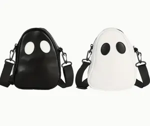Ghost Crossbody Bag Black or White Halloween Adjustable Shoulder Strap Leather Satchel