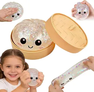 Dumpling Squishy Stress Balls Fidget Toy with Steamer, Slow Rising Sensory Squeeze Toys for Anxiety Relief, Soft Dough Ball for Kids Adults, Mystery Box Gifts for Easter Birthday