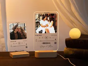 Personalised Music Song Plaque With Wood Base Acrylic Music Plaque Custom Nightlight Birthday Gift For Her Couple Gift Christmas Gift