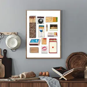 1pc Vintage Matchbox Wall Art Picture Matches Canvas Prints Paintings Retro Matchbook Poster Funky Designs Aesthetic Decor For Bedroom, Living Room, Or Office Apartment Decor Unframed