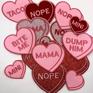 Valentine Heart Patches, Embroidered, Glitter, Sew on, Iron on, Hook, Trucker Hat