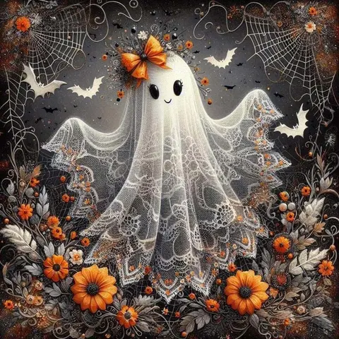 5D DIY Full Round Diamond Painting Kit, Crafts, Cute Ghost Mosaic Diamond Art, Canvas Wall Decor for Home, Perfect for Halloween, Christmas, Birthdays and Anniversary Gifts
