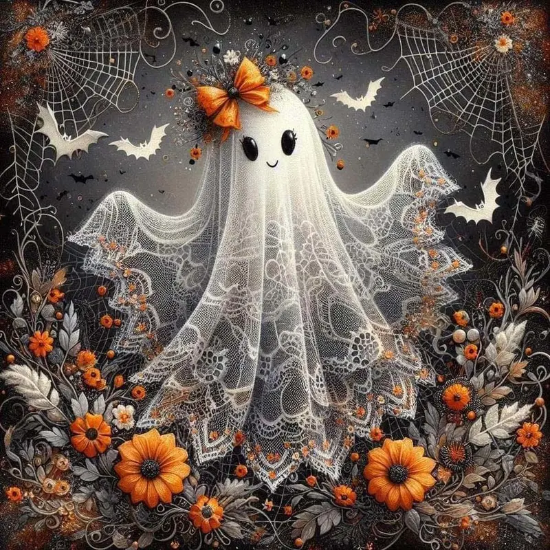 5D DIY Full Round Diamond Painting Kit, Crafts, Cute Ghost Mosaic Diamond Art, Canvas Wall Decor for Home, Perfect for Halloween, Christmas, Birthdays and Anniversary Gifts