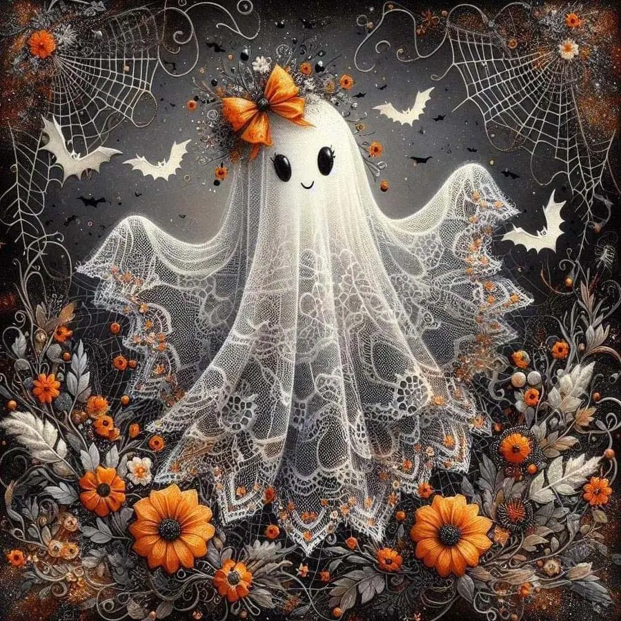 5D DIY Full Drill Round Diamond Painting Kits - Handicraft Diamond Art Kit Cute Ghost Mosaic, Canvas - DIY Decorative Picture, Home Wall Decor, DIY Diamond Arts, Perfect for Halloween and Christmas, Independence Day, Birthdays, and Anniversary Gifts.