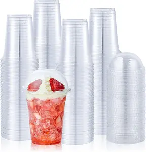 100 Sets 12 oz Clear Plastic Cups With Dome Lids, Disposable Plastic Drinking Cups, 12 oz Parfait Cups for Ice Coffee, Smoothie, Bubble Boba