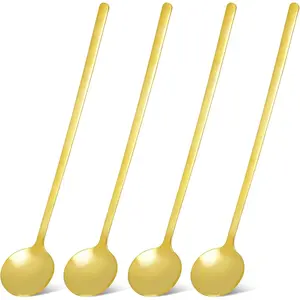 4 count 6.7 Inches Stainless Steel Coffee Spoons 410  Long Handle Teaspoons Cute Espresso Stirring Spoon for Iced  Dessert Ice Cream Yogurt  Baristas and Coffee Lovers