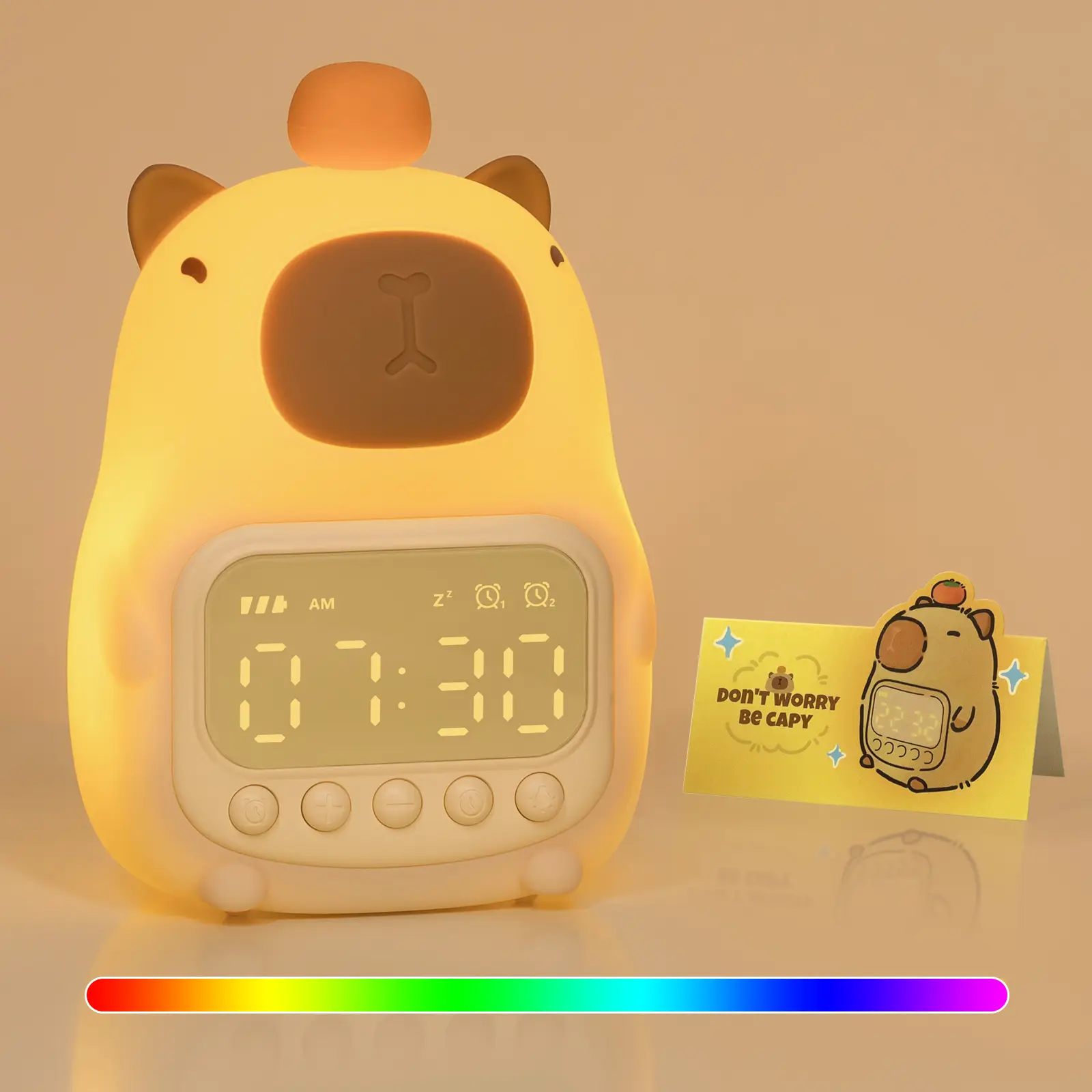 Capybara Alarm Clock Night Light for Kids - 7 Color Silicone Touch Lamp with Dual Alarms, 5 Ringtones & Snooze, Rechargeable Bedside Clock for Bedroom, Perfect Birthday & Holiday Gift ethiopian calendar clock hannibal，bedside night lamp