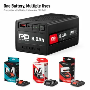 CEENR Universal Battery Bundle: 8.0Ah Power Tool Pack + 3 Adapters (Milwaukee, Makita, Einhell) & 100W USB-C