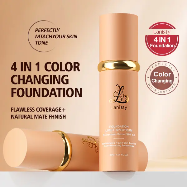 Lanisty 4-in-1 Color Changing Foundation，SPF50, Full Coverage  Concealer, Hydrating for skin, Long-lasting, Moisturizing, Waterproof, Springtok