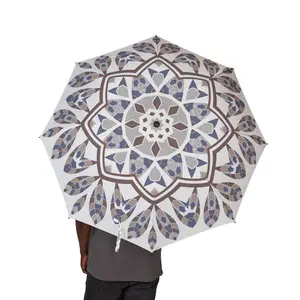 Blue & Beige Mandala Pattern Umbrella | Semi-Automatic Rain